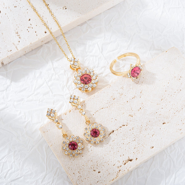 S925 silver gold-plated red crystal necklace set