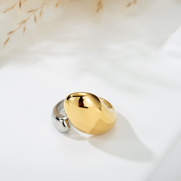 18K gold-plated ring, new design, modern style, two-color drop shape, an excellent choice for fashionable ladies, see TK for detailed video